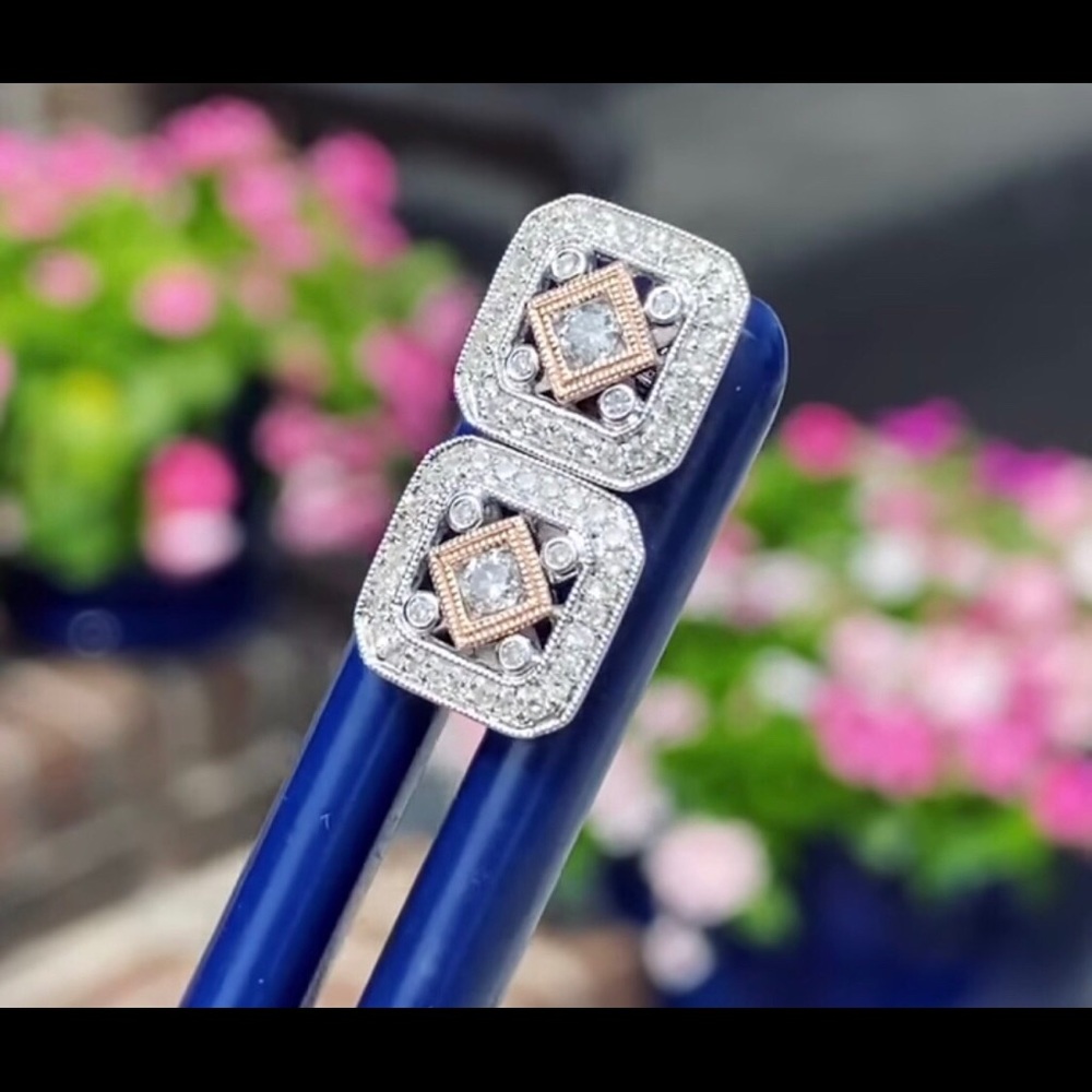 14k White and Rose Gold Diamond earrings